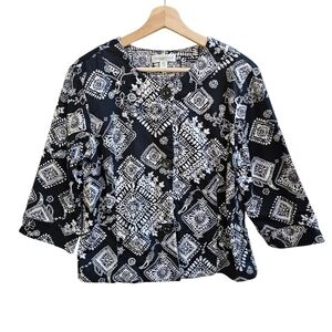 Coldwater Creek Retro Style Jacket with Black and White Pattern, Size 14P